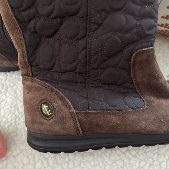 Coach Talen Suede & Fur Quilted Snow Boots Brown - Picture 2 of 7